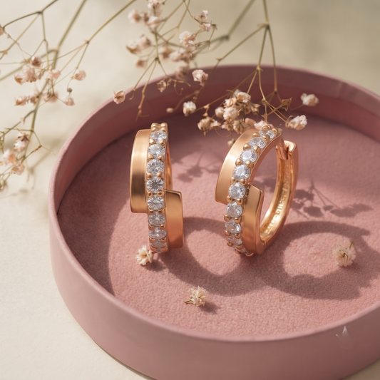 Gold Plated American Diamond Studded Bali Hoop Earrings for Women