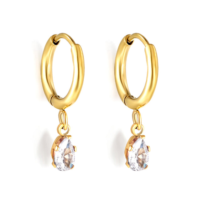 Gold Hoop Earrings with Dangling CZ Stone – Elegant Everyday Wear