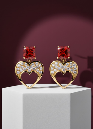Square Garnet CZ Heart Drop Earrings By 2wist Designs