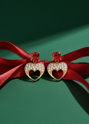Square Garnet CZ Heart Drop Earrings By 2wist Designs