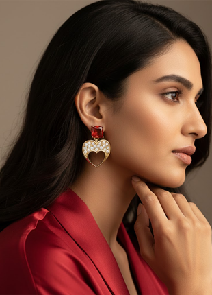 Square Garnet CZ Heart Drop Earrings By 2wist Designs