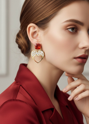 Square Garnet CZ Heart Drop Earrings By 2wist Designs