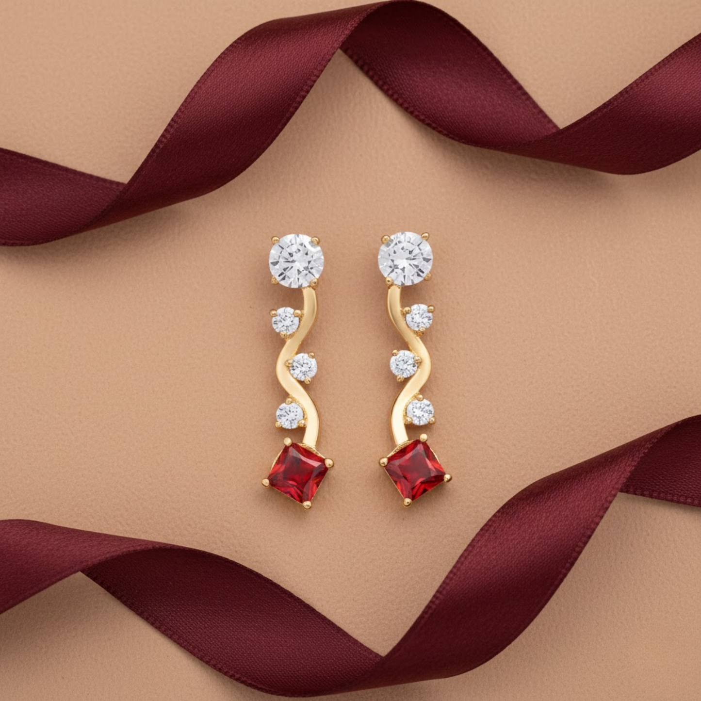 Alluring S-Curve Garnet CZ S Curve Earrings