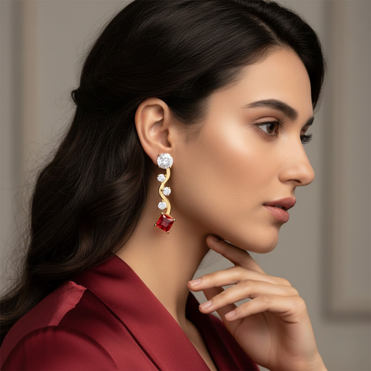 Alluring S-Curve Garnet CZ S Curve Earrings