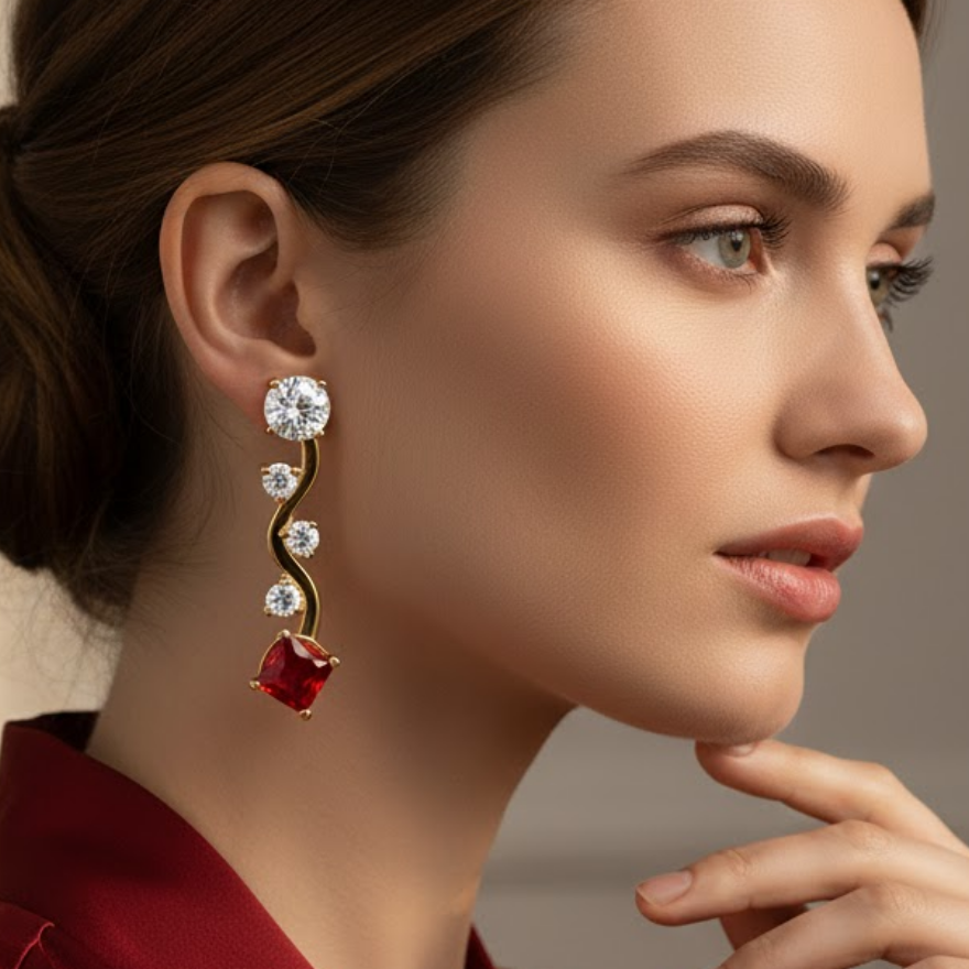 Alluring S-Curve Garnet CZ S Curve Earrings