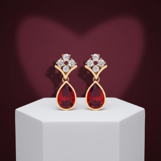 Pear Garnet CZ Drop Earrings