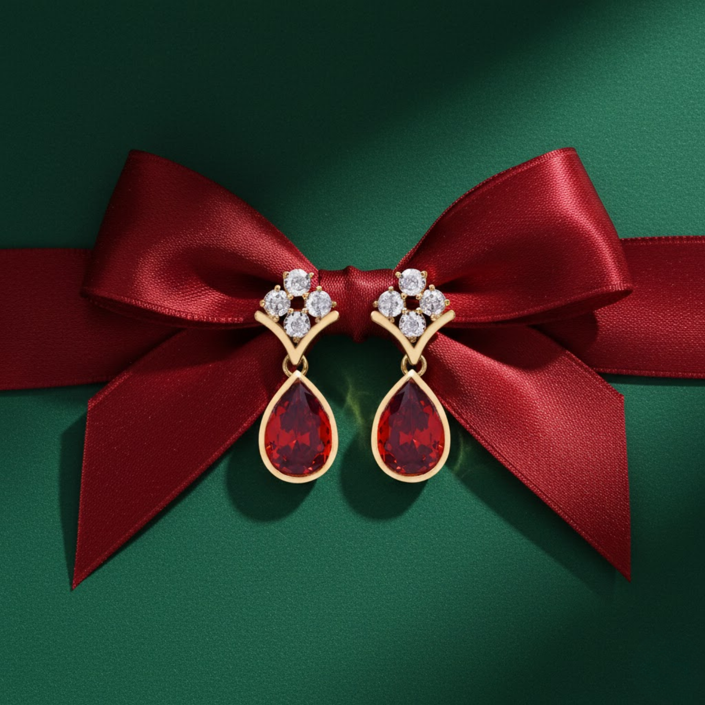 Pear Garnet CZ Drop Earrings