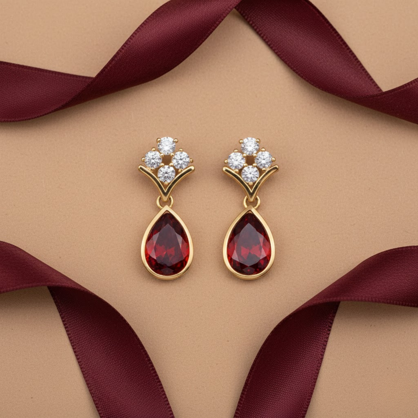 Pear Garnet CZ Drop Earrings