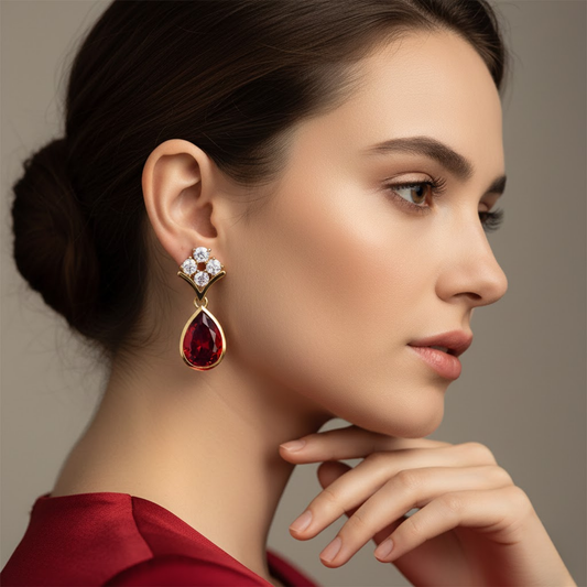 Pear Garnet CZ Drop Earrings
