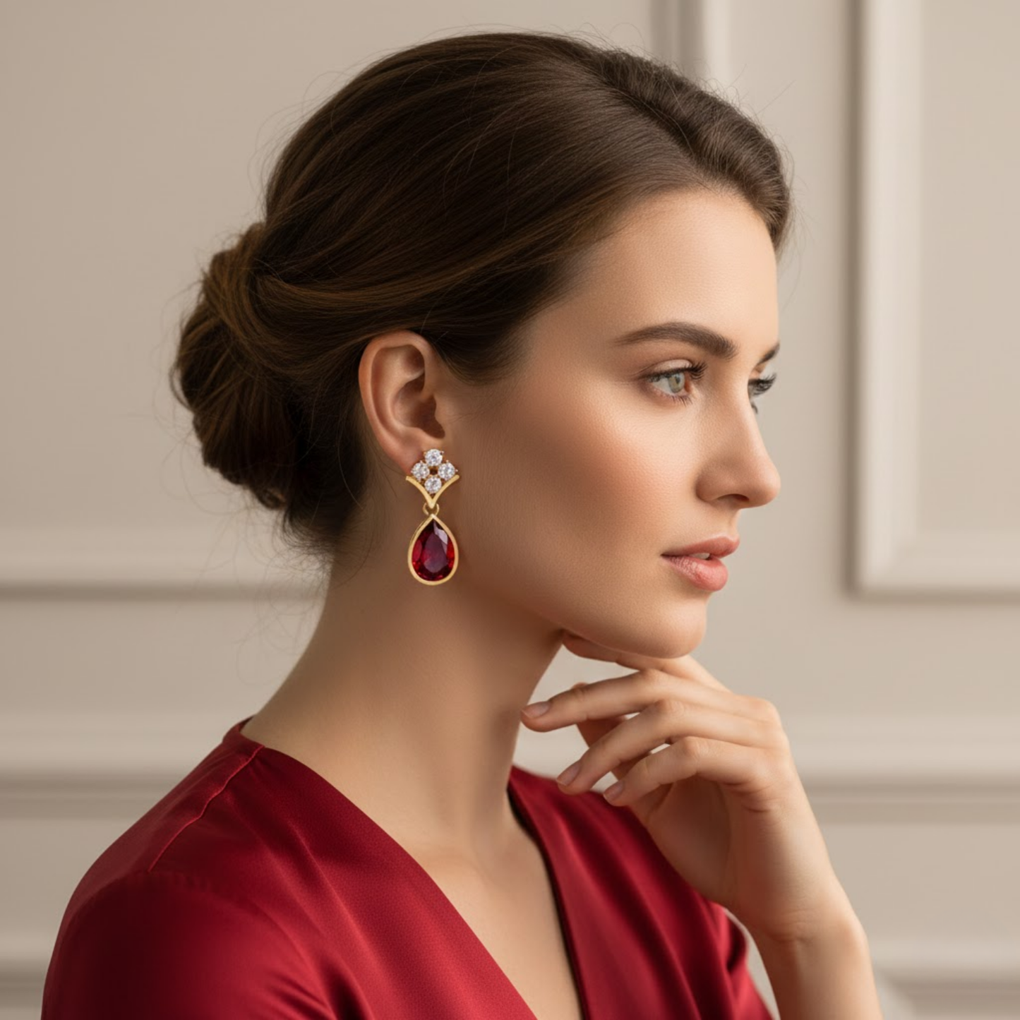 Pear Garnet CZ Drop Earrings