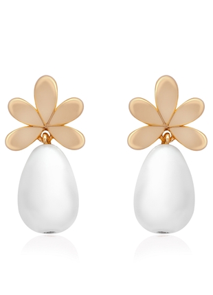 Floral Pearl Dangle Stud Earrings By 2wist Designs