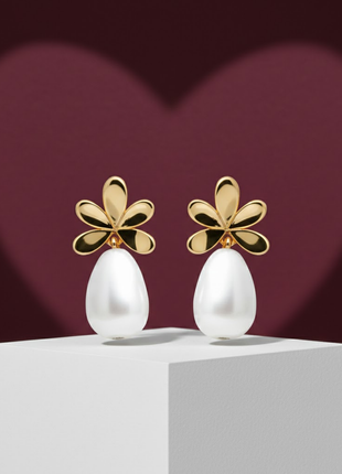 Floral Pearl Dangle Stud Earrings By 2wist Designs