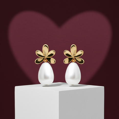 Floral Pearl Dangle Stud Earrings By 2wist Designs