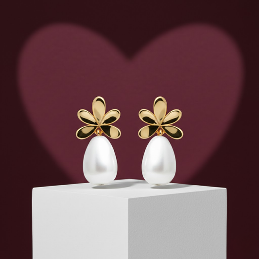Floral Pearl Dangle Stud Earrings