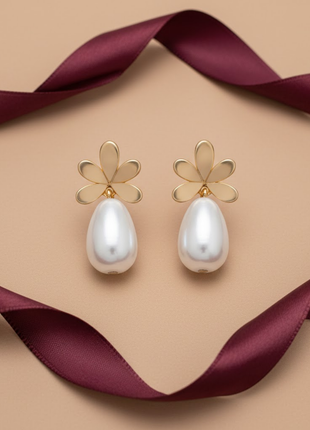 Floral Pearl Dangle Stud Earrings By 2wist Designs