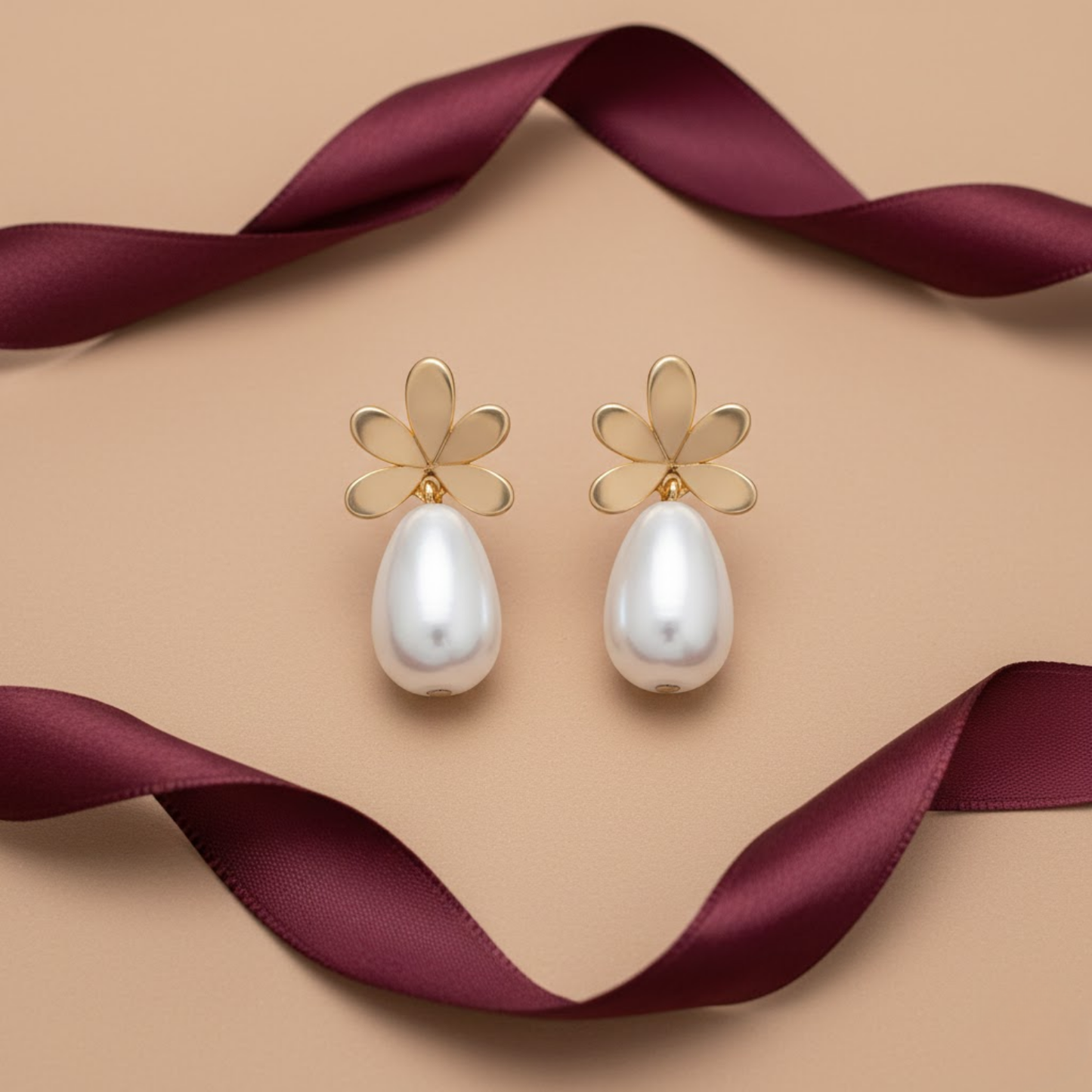 Floral Pearl Dangle Stud Earrings