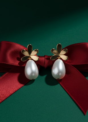 Floral Pearl Dangle Stud Earrings By 2wist Designs