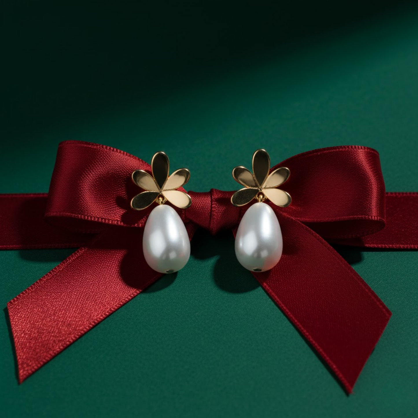 Floral Pearl Dangle Stud Earrings