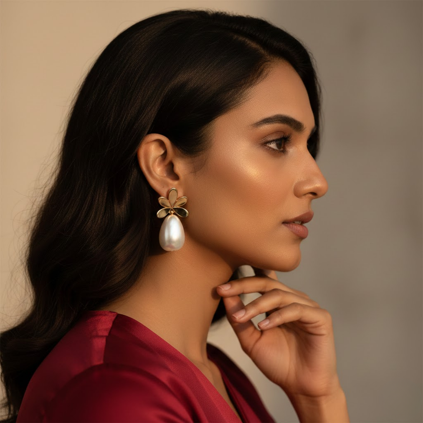 Floral Pearl Dangle Stud Earrings