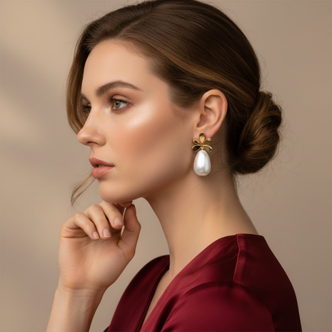 Floral Pearl Dangle Stud Earrings By 2wist Designs