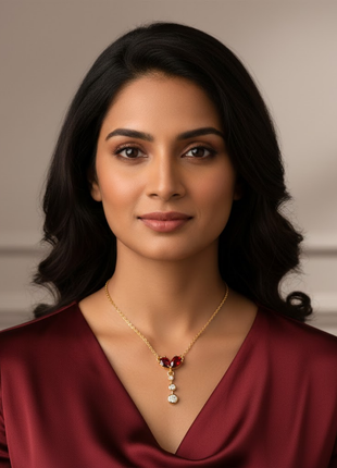 Double Pear Garnet CZ Necklace By 2wist Designs