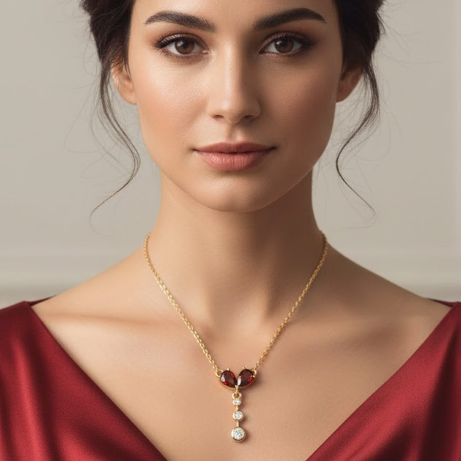 Double Pear Garnet CZ Necklace