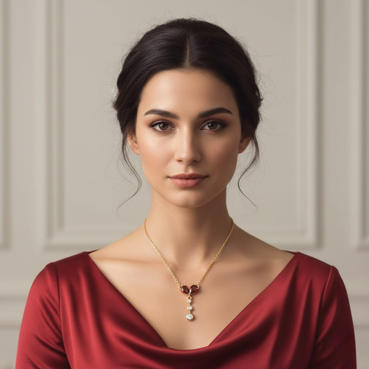 Double Pear Garnet CZ Necklace