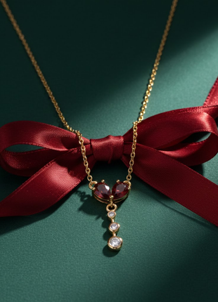 Double Pear Garnet CZ Necklace By 2wist Designs