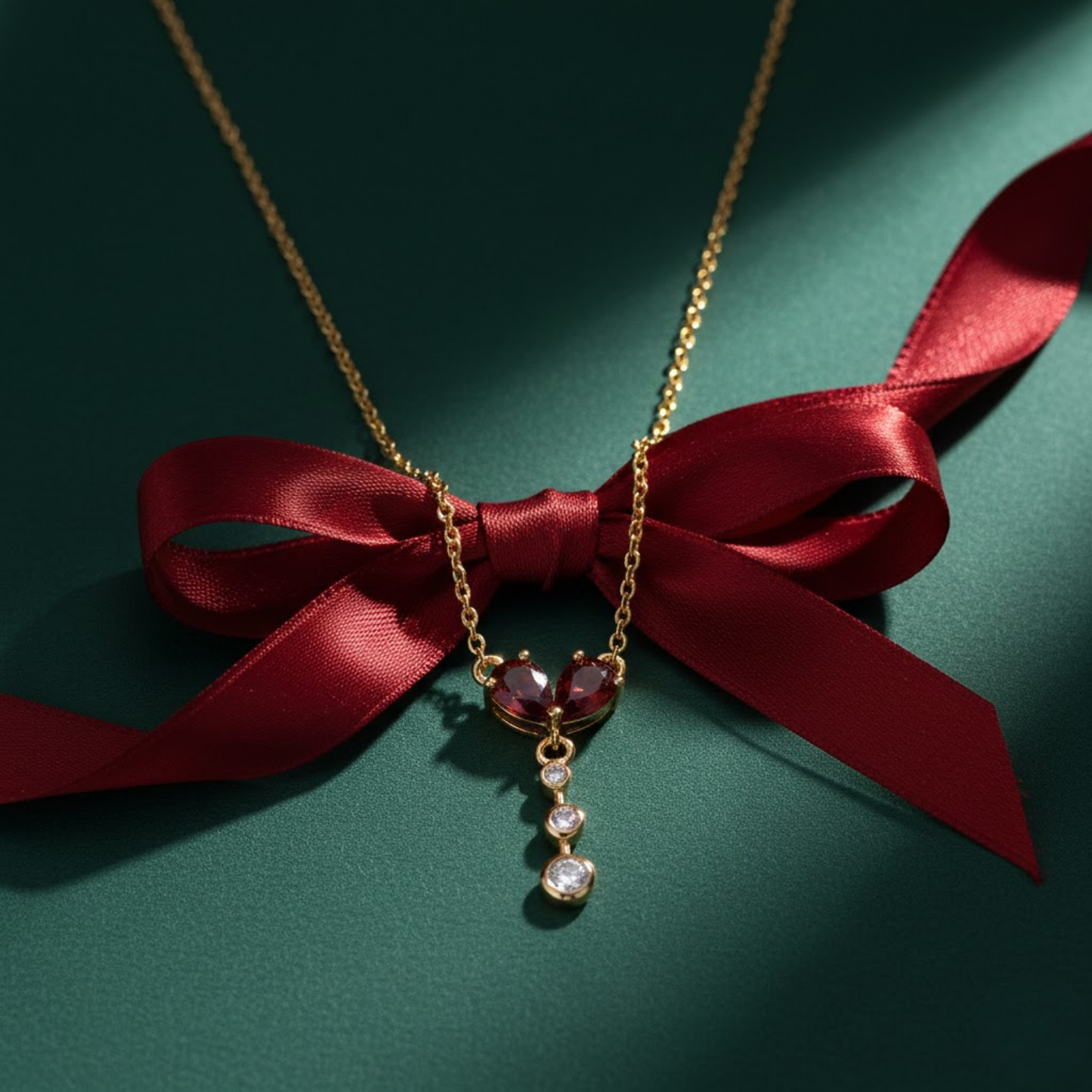 Double Pear Garnet CZ Necklace