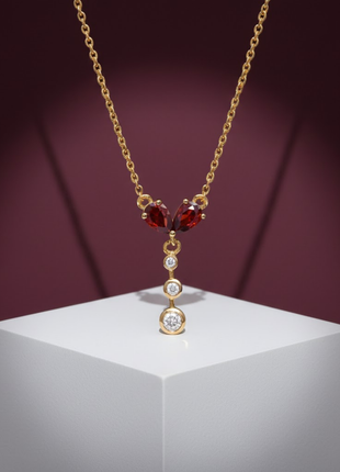 Double Pear Garnet CZ Necklace By 2wist Designs