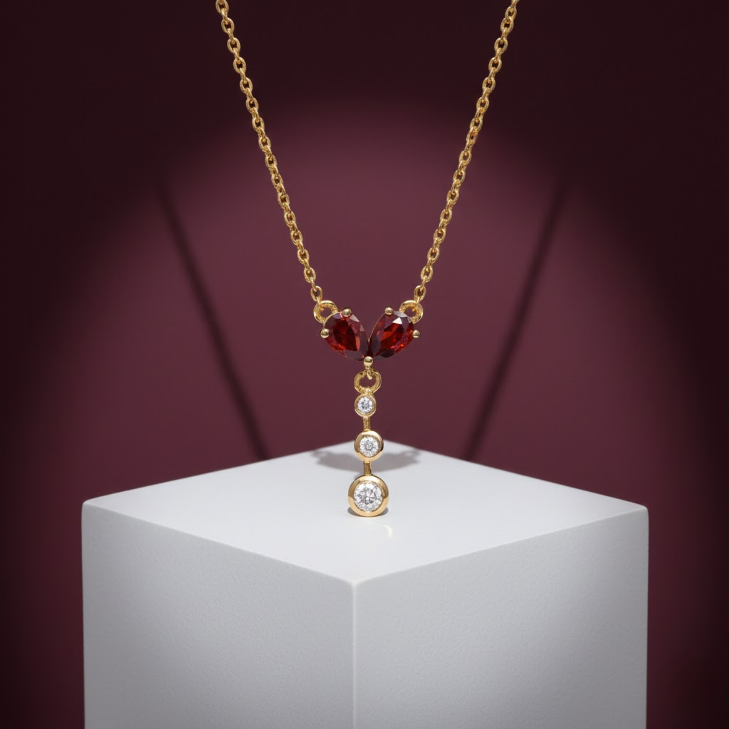 Double Pear Garnet CZ Necklace