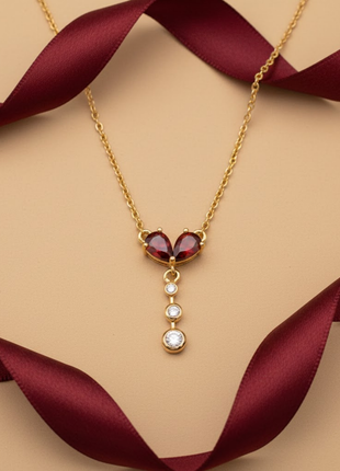 Double Pear Garnet CZ Necklace By 2wist Designs