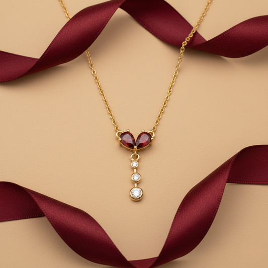 Double Pear Garnet CZ Necklace
