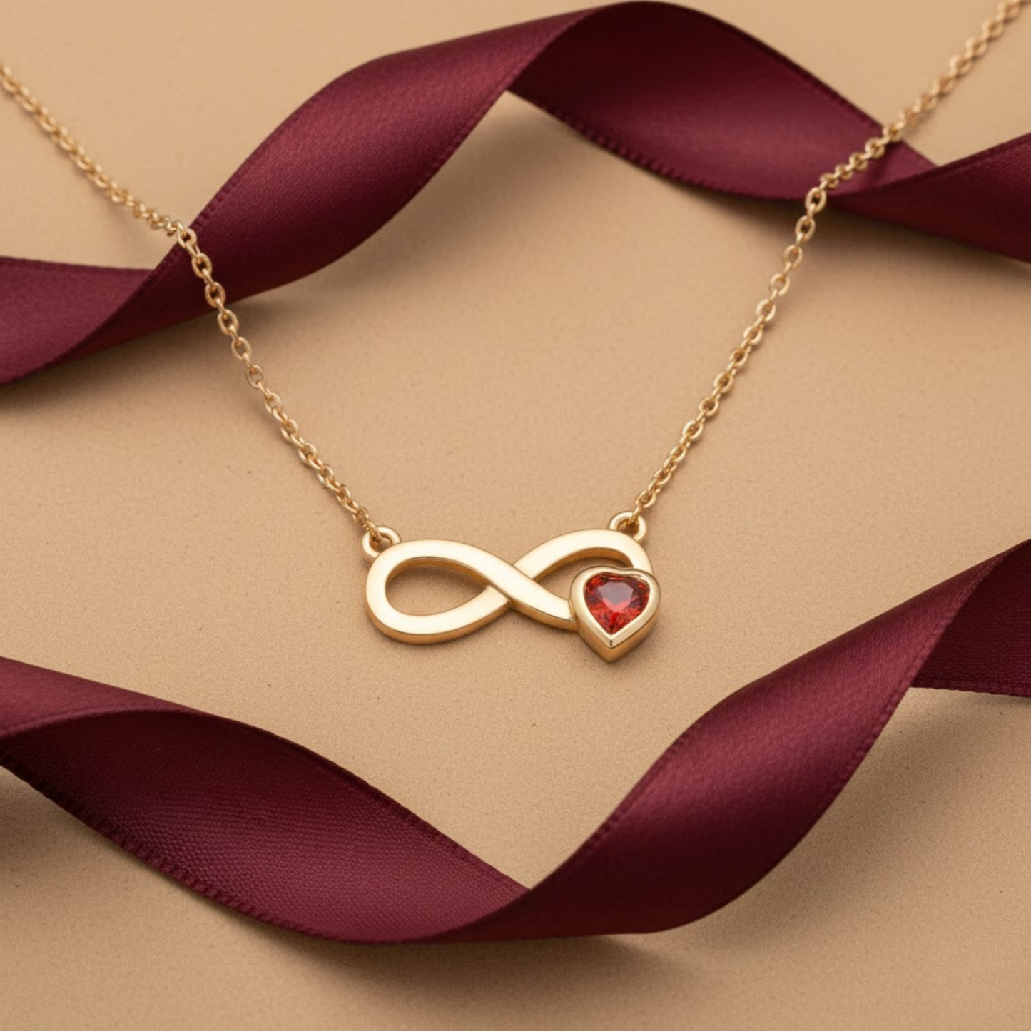 Infinity Heart Garnet CZ Necklace