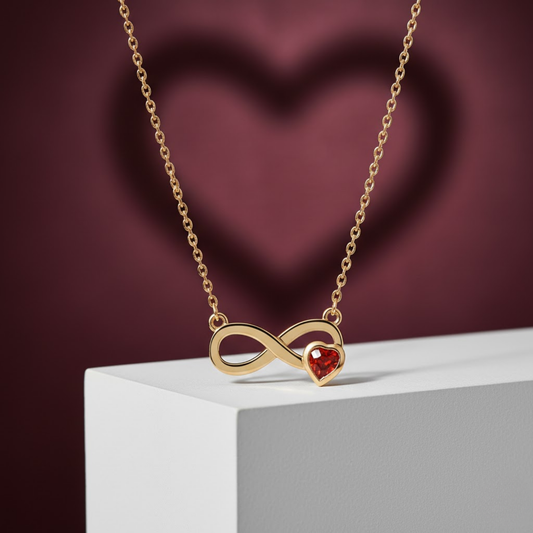 Infinity Heart Garnet CZ Necklace