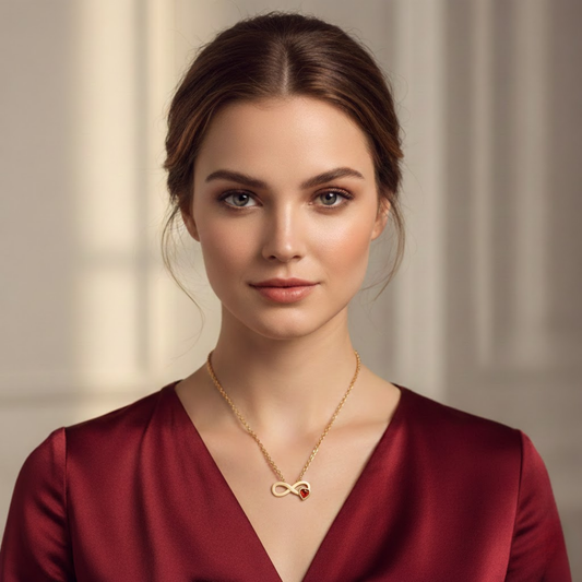 Infinity Heart Garnet CZ Necklace