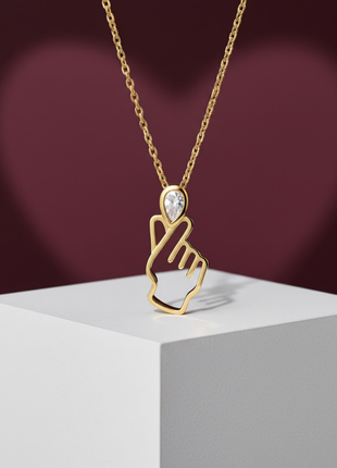 Finger Heart CZ Pendant Necklace By 2wist Designs