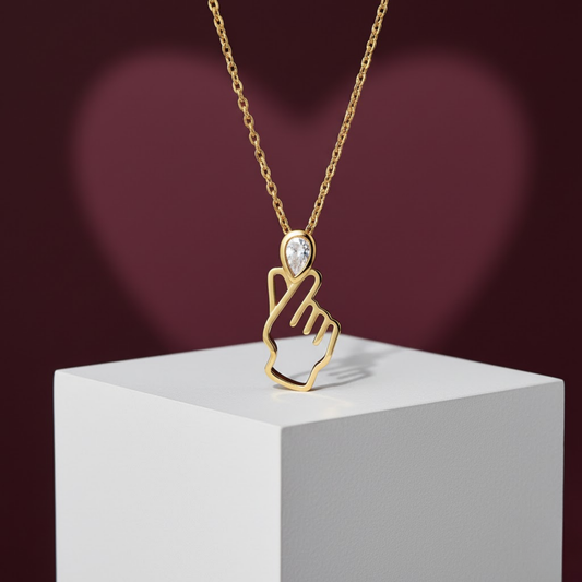 Finger Heart CZ Pendant Necklace