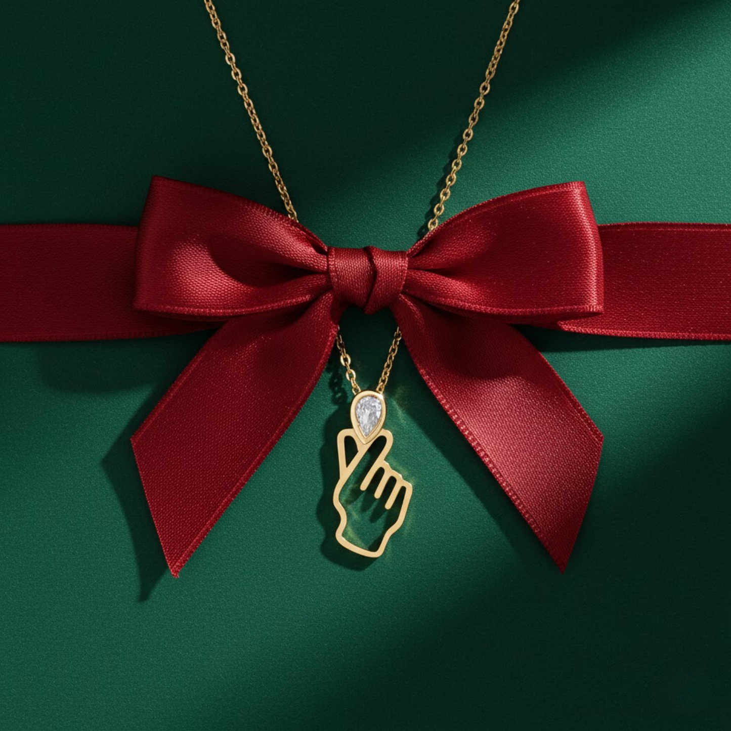 Finger Heart CZ Pendant Necklace