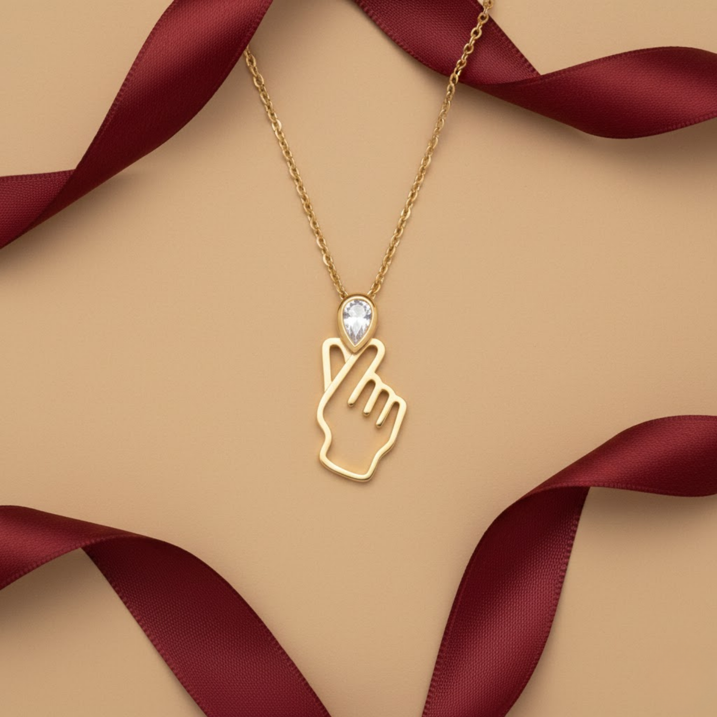 Finger Heart CZ Pendant Necklace
