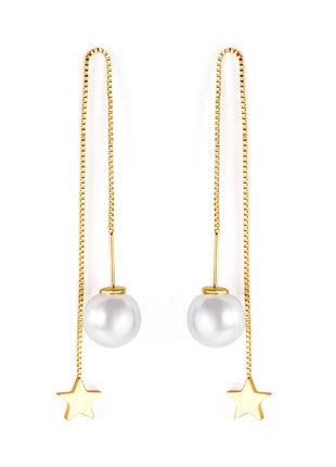 Star Charm Pearl Threader Drop Earrings By 2wist Designs