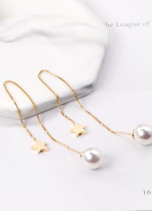 Star Charm Pearl Threader Drop Earrings By 2wist Designs