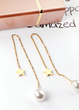 Star Charm Pearl Threader Drop Earrings By 2wist Designs