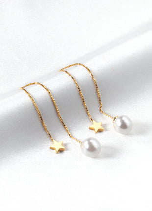 Star Charm Pearl Threader Drop Earrings By 2wist Designs