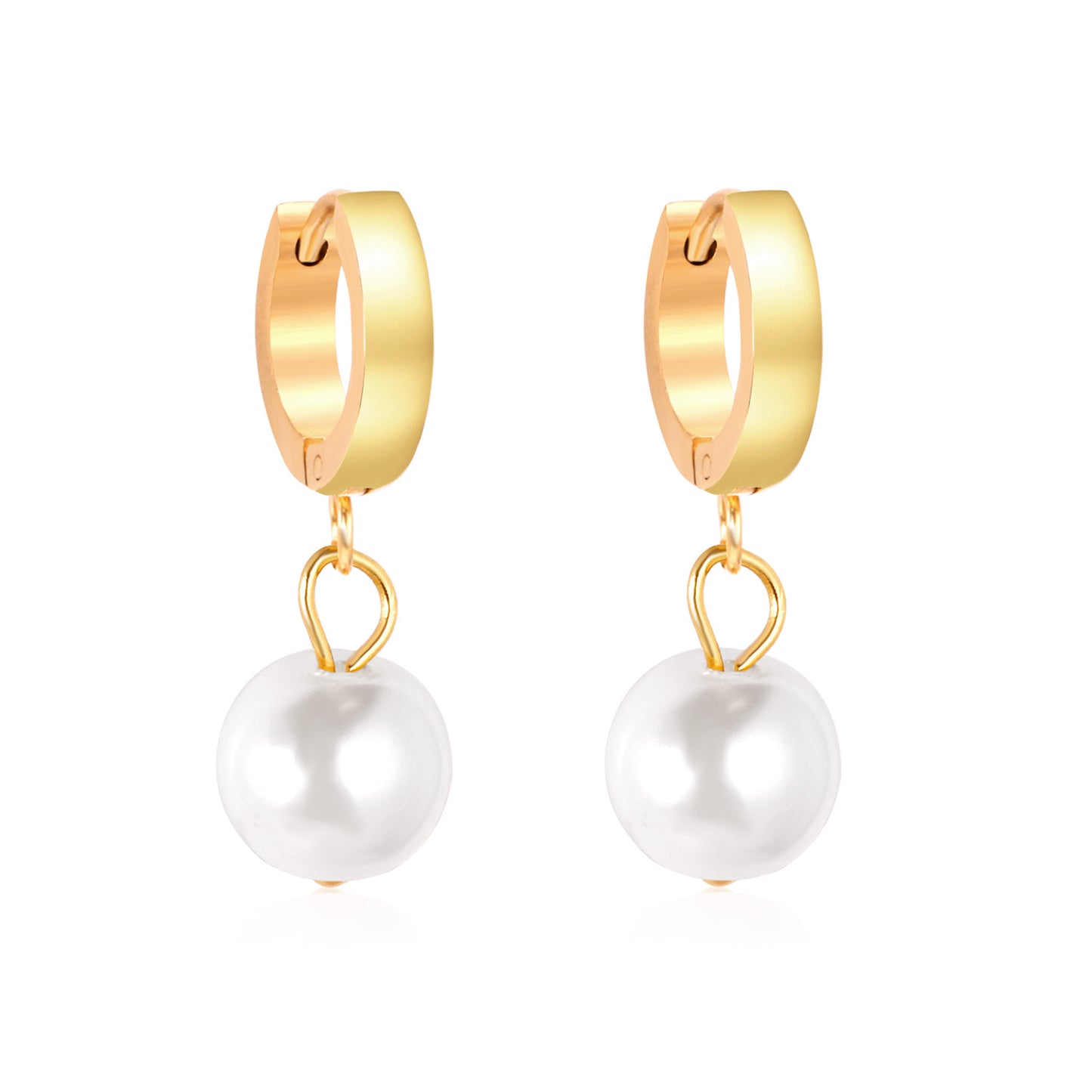 Pearl Drop Huggie Hoop Earrings