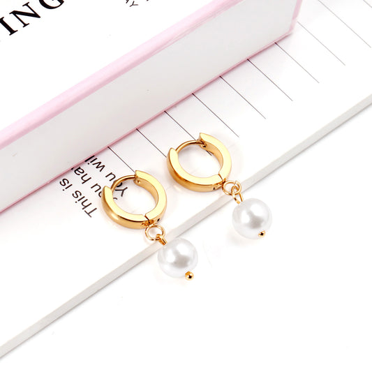 Pearl Drop Huggie Hoop Earrings