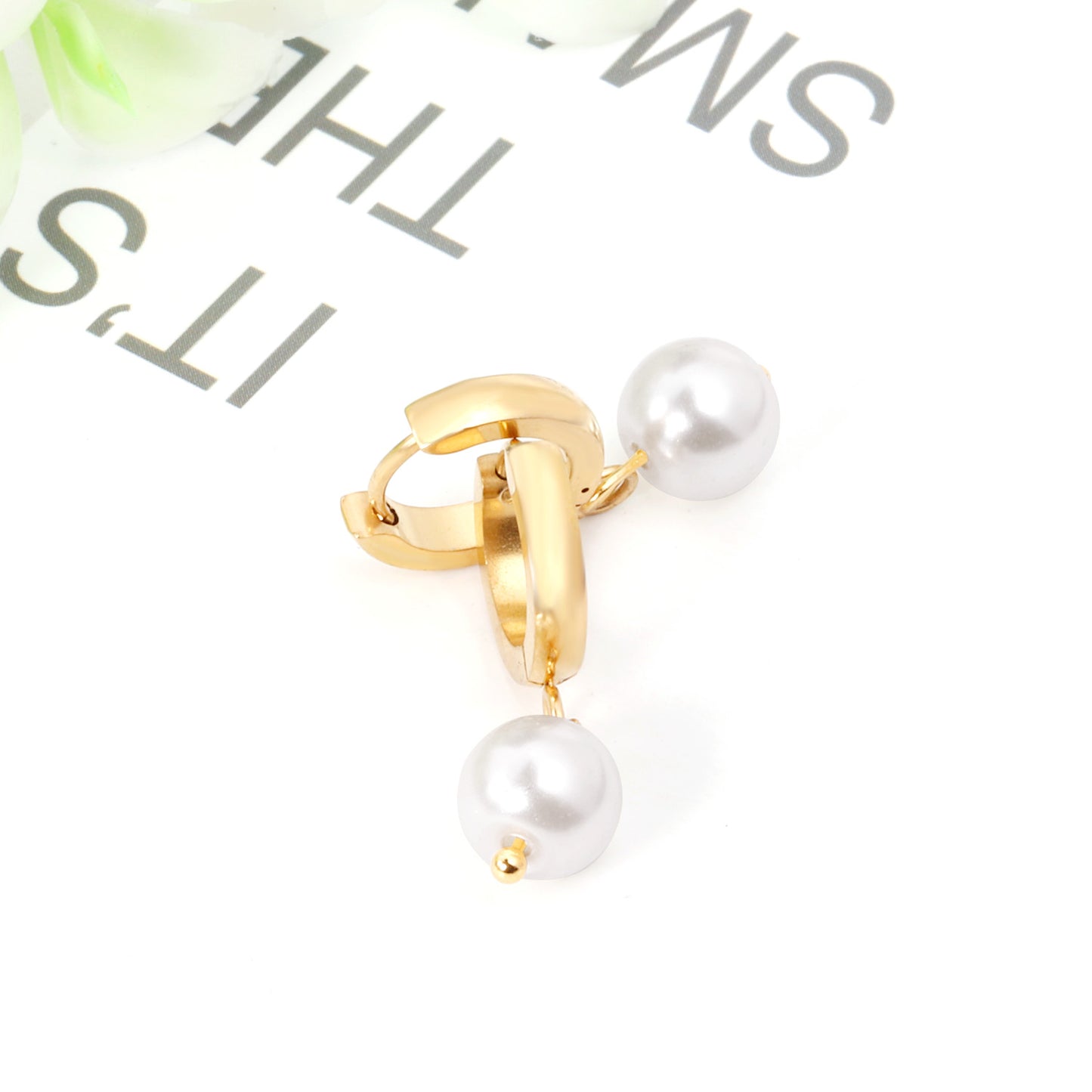 Pearl Drop Huggie Hoop Earrings