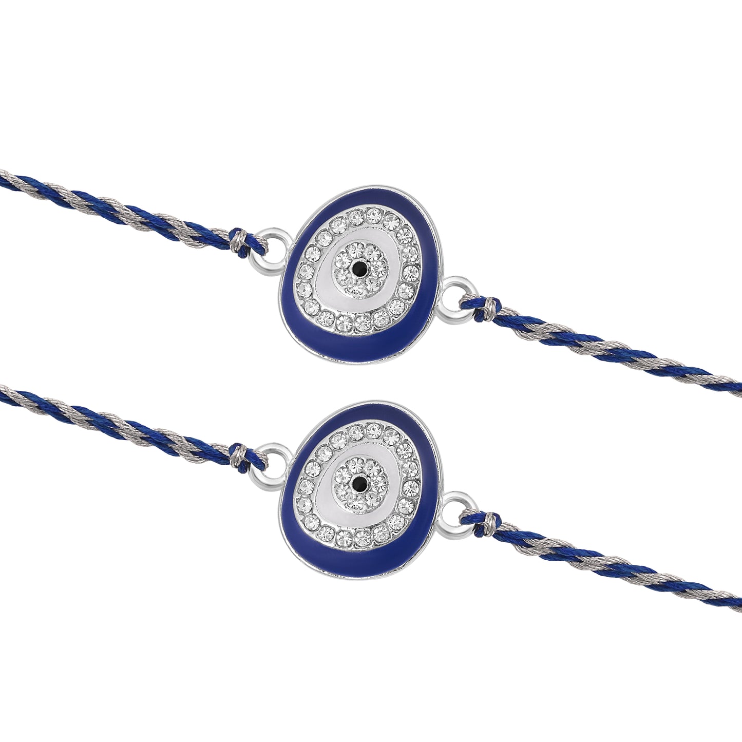 Silver Oval Evil Eye Rakhi Blue Thread Pack of 2