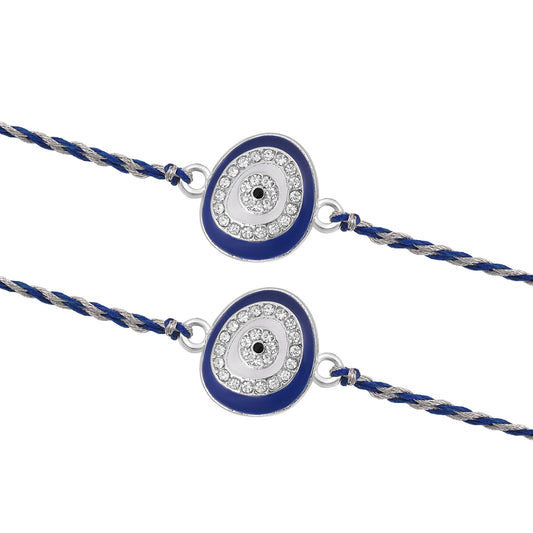 Silver Oval Evil Eye Rakhi Blue Thread Pack of 2