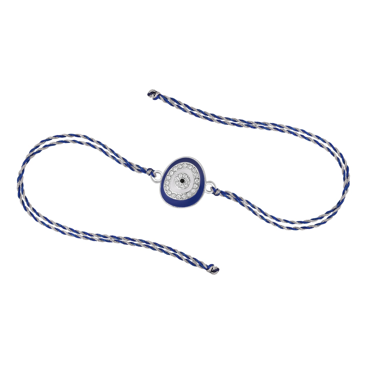 Silver Oval Evil Eye Rakhi Blue Thread Pack of 2